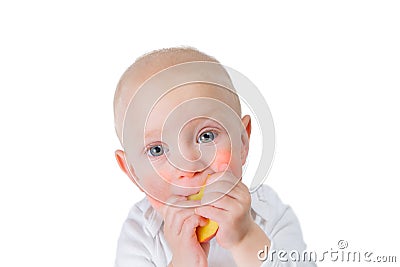 Food allergy concept - baby with dermatitis on cheeks Stock Photo