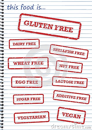 Food Allergy Rubber Stamps Vector Illustration