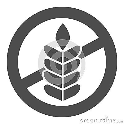 Food allergy to wheat solid icon, Allergy concept, Gluten free sign on white background, branch with grain icon in glyph Vector Illustration