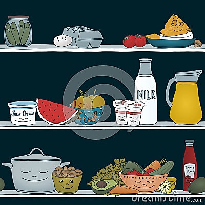 Food asleep in the fridge Vector Illustration