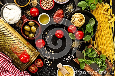 Food background Food Concept with Various Tasty Fresh Ingredient Stock Photo