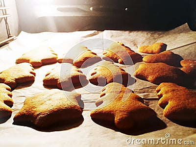 Food background of traditional christmas homemade ginger bread cookies Stock Photo