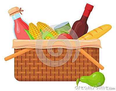 Food basket icon. Cartoon woven humper for picnic Stock Photo