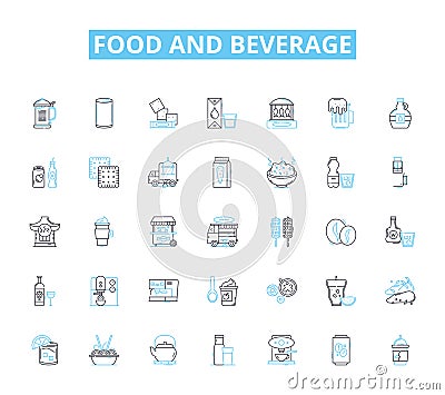 Food and beverage linear icons set. Delicious, Savory, Spicy, Tangy, Sweet, Salty, Umami line vector and concept signs Vector Illustration