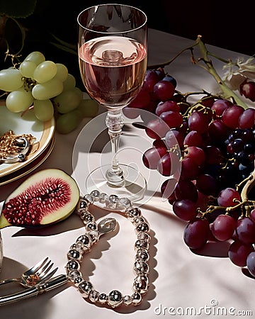 Glass drink red alcohol wine food grapes Stock Photo
