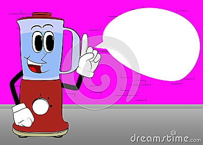 Food Blender making a point as a cartoon character with face. Vector Illustration