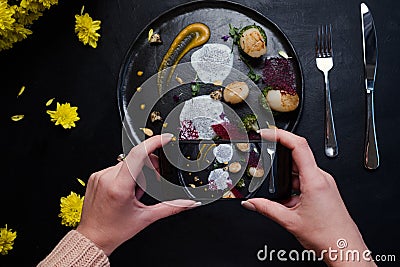 Food blogger molecular kitchen extraordinary Stock Photo