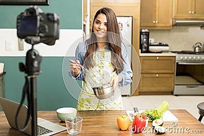 Food blogger recording a video Stock Photo