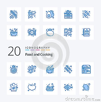 20 Food Blue Color icon Pack like hat cook salad restaurant food Vector Illustration