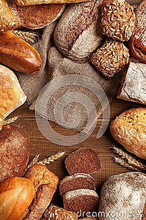 Food. Bread And Bakery On Wooden Background Stock Photo