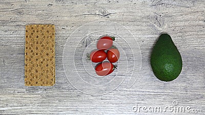 Food, Breakfast, sandwich. Tomatoes, avocado, bread, toast. Ingredients, cook. Vegan, vegetarian, proper nutrition Stock Photo