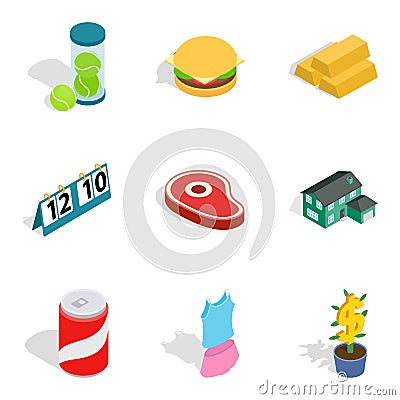 Food business icons set, isometric style Vector Illustration