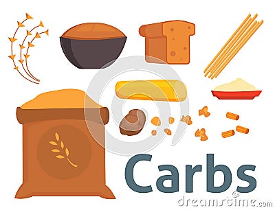 Food carbs isolated healthy ingredient bread diet meal carbohydrate group nutrition health superfood vector illustration Vector Illustration