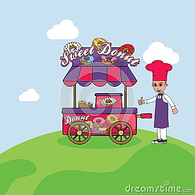 Food cart vendor Vector Illustration