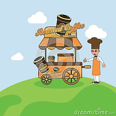 Food cart vendor Vector Illustration