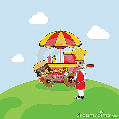 Food cart vendor Vector Illustration