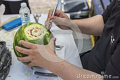 Food carving watermelon Stock Photo
