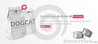 Food for cat and dog package mockup design banner Vector Illustration