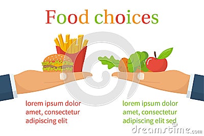 Food choice. Healthy and junk eating Vector Illustration