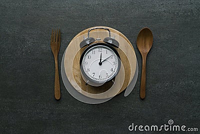 Food clock at lunch time. Healthy food concept Stock Photo