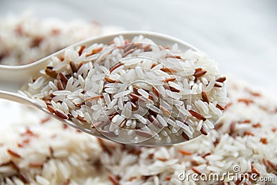 Food - Close up Red cargo jasmine rice Stock Photo