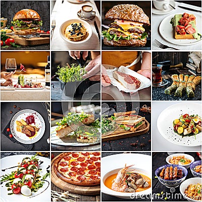 Food collage different dishes cuisine burgers Stock Photo