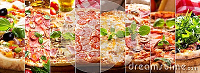 Collage of various types of pizza Stock Photo