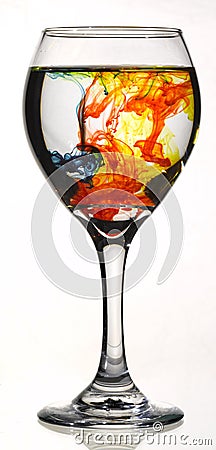 Food Coloring in wine glass Stock Photo