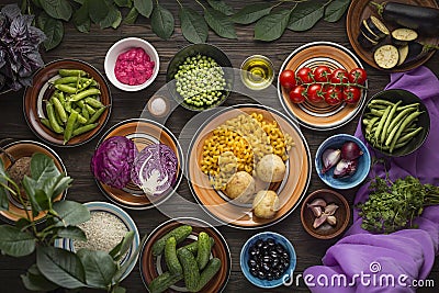 Food Composition. Organic food, healthy, logo, eating, market, expensive, creative, fresh, restaurant, growing Stock Photo
