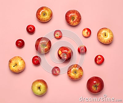 Food concept - many apples fruits isolated on white background Stock Photo