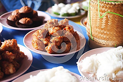 Food for consecrate to monk in ceremony of Thailand Stock Photo