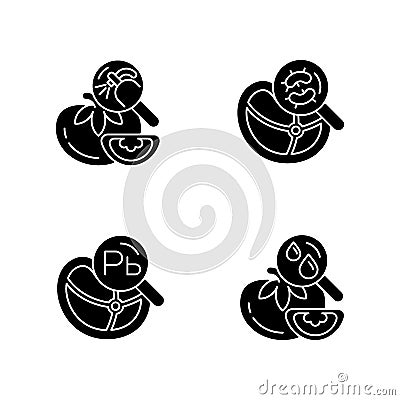 Food contaminant testing black glyph icons set on white space Vector Illustration