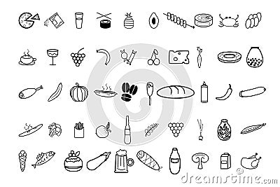 Food and cooking icon line big set. Vector Illustration