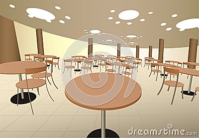 Food cort cafe with tables in mall interior Vector Illustration