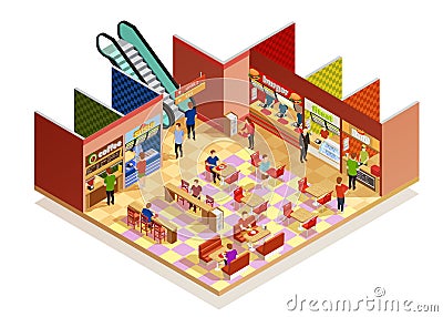 Food Court Isometric Composition Vector Illustration