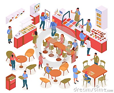 Food Court Isometric Concept Vector Illustration