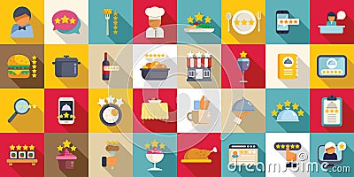 Food critic icons set flat vector. Food social review Stock Photo