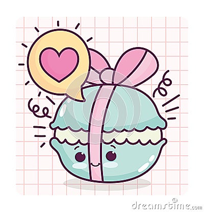 Food cute macaroon wirh ribbon heart love cartoon Vector Illustration