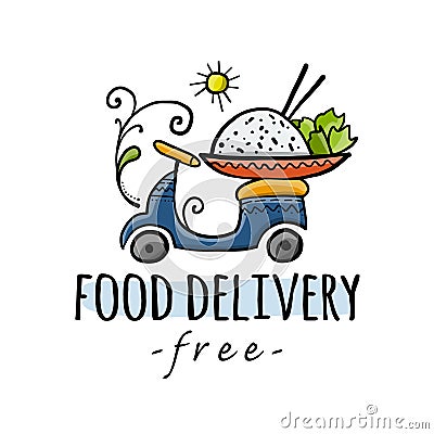 Food Delivery. Asian Style Motorbike. Sketch for your design Vector Illustration