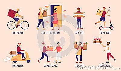 Food Delivery Composition Set Vector Illustration