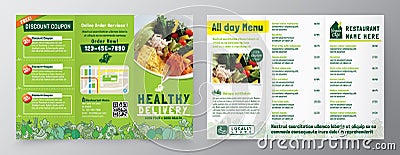 Food Delivery Flyer Pamphlet brochure design template in A4 size Tri fold. Healthy Meal, Restaurant menu template Vector Illustration