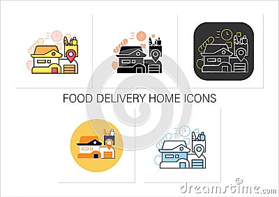 Food delivery home icons set Vector Illustration