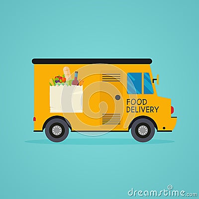 Food delivery. Meal-kit delivery service. Online ordering of foo Vector Illustration