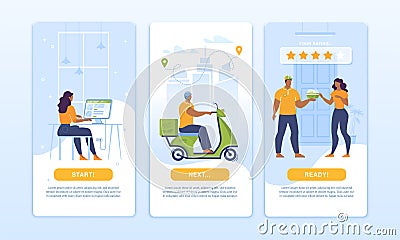 Food Delivery Mobile App Homepage UI Design Set Vector Illustration