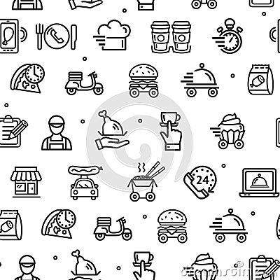 Food Delivery Service Signs Seamless Pattern Background on a White. Vector Vector Illustration