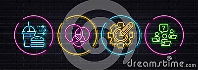 Food delivery, Settings gear and Euler diagram minimal line icons. For web application, printing Vector Vector Illustration