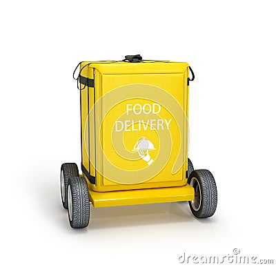 Food delivery, thermo bag on wheels. Cartoon Illustration