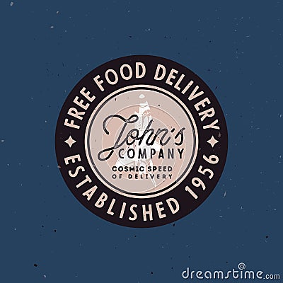 Food delivery vintage badge, old-fashioned vector illustration Vector Illustration