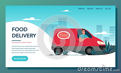 Food delivery web banner. Online delivery concept Vector Illustration