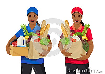 Food delivery woman with food Vector Illustration